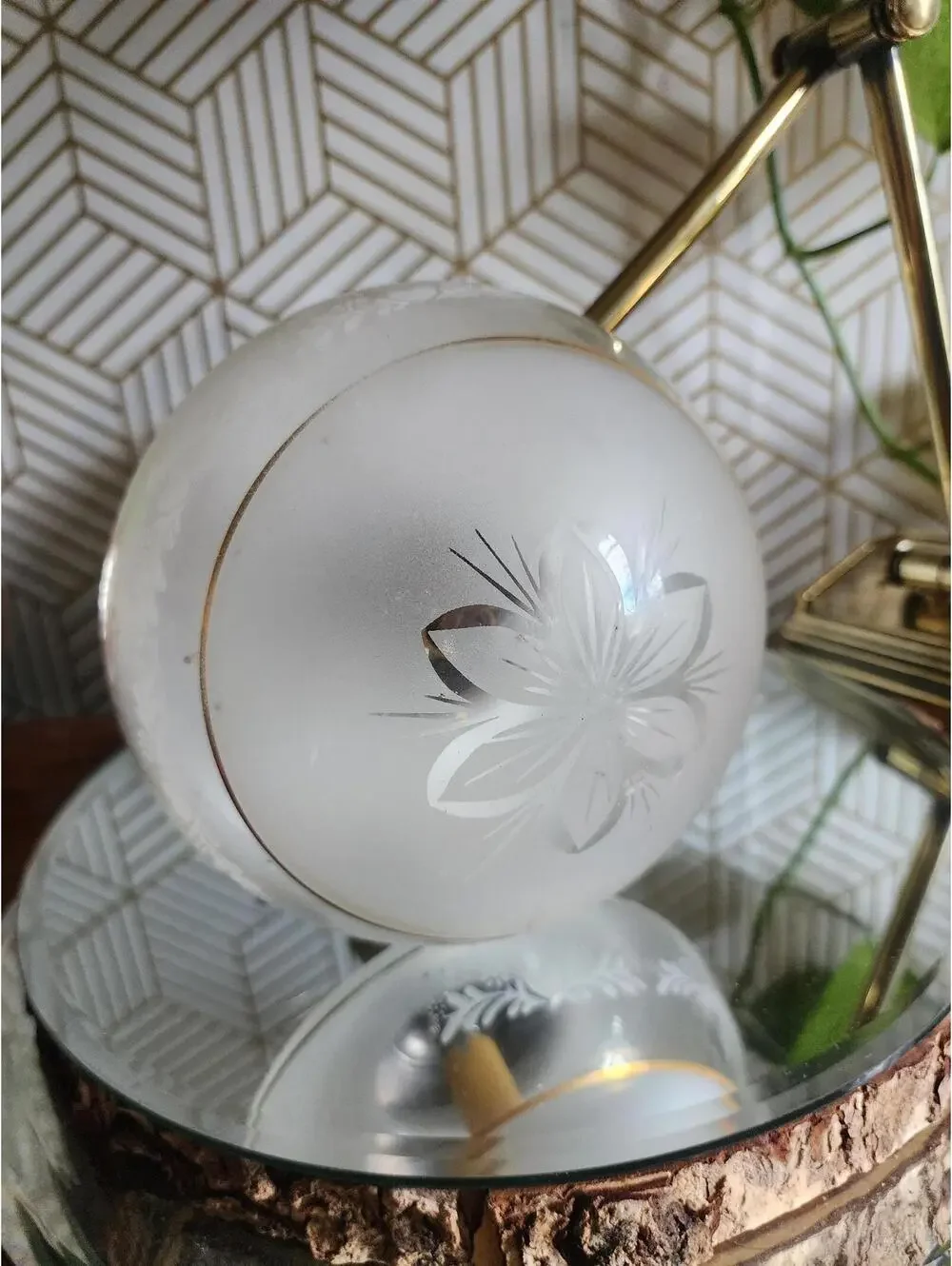 Vintage Brass and Etched Glass Swing Arm Wall 2 Way Lamp